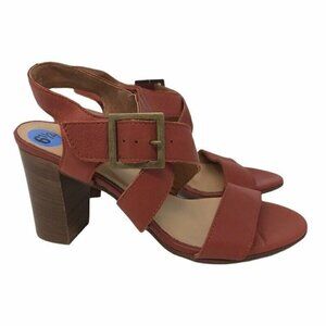 Avellini Women's Sandal Block Heels Shoes Red Leather Buckle High Heel 6.5 Eu 37